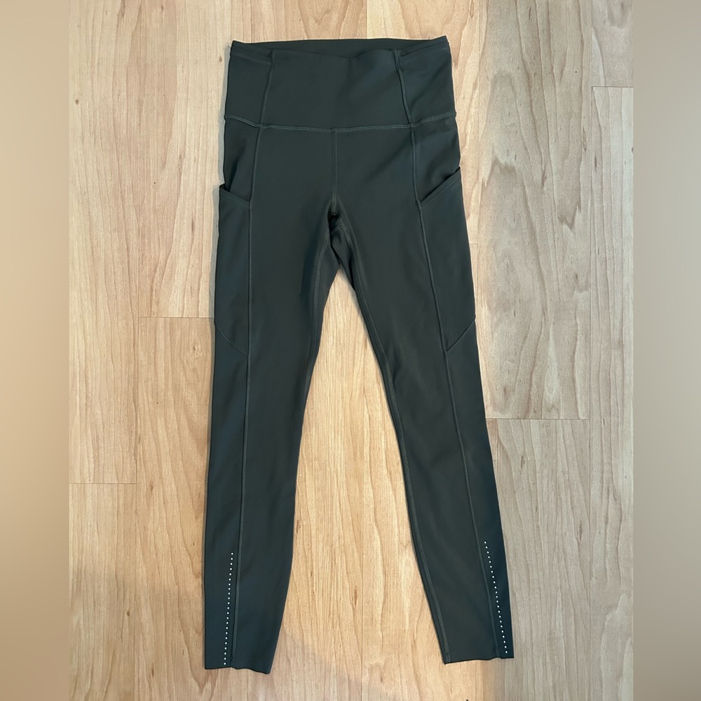 Green Lululemon fast and free reflective tights